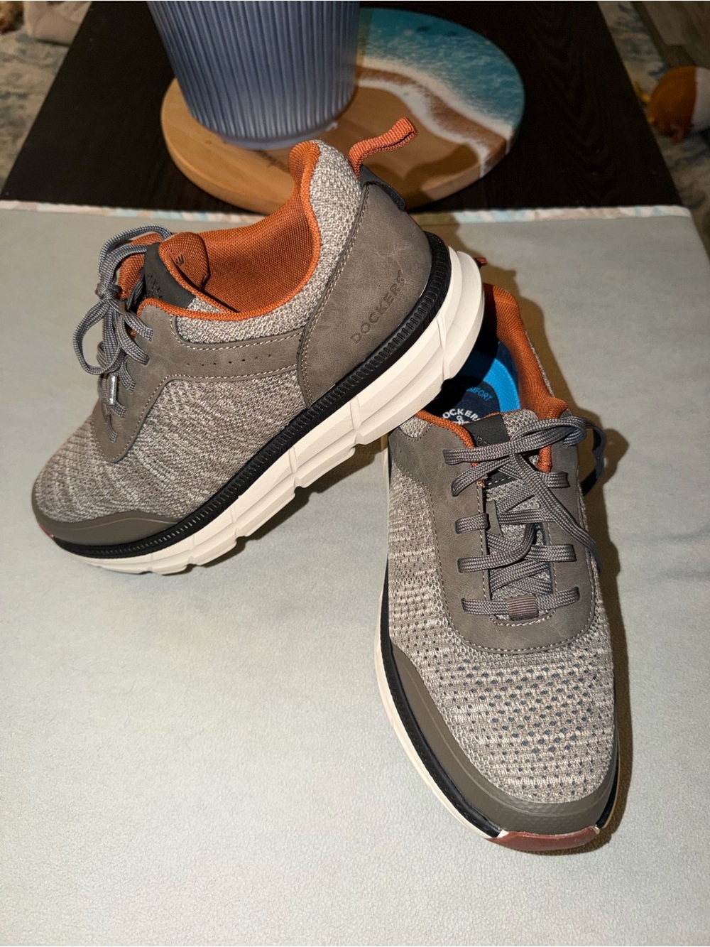 Dockers Men’s Gray Knit Sneakers with Rust Orange Lining